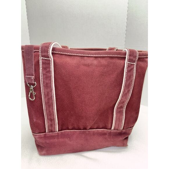 LANDS END Heavyweight Canvas Tote Open Maroon Pockets Inside & Out Key Fob Med - Picture 2 of 16